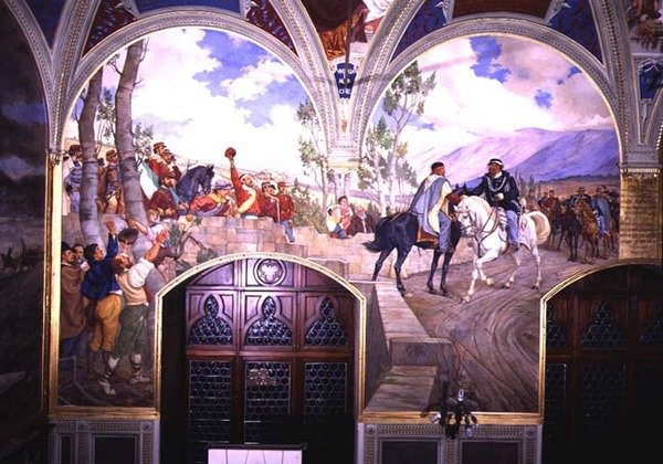 De ontmoeting tussen Giuseppe Garibaldi (1807-82) en koning Vittorio Emanuele II (1820-78) op 26 oktober 1860 in Teano, Italië, 1886 door Pietro Aldi