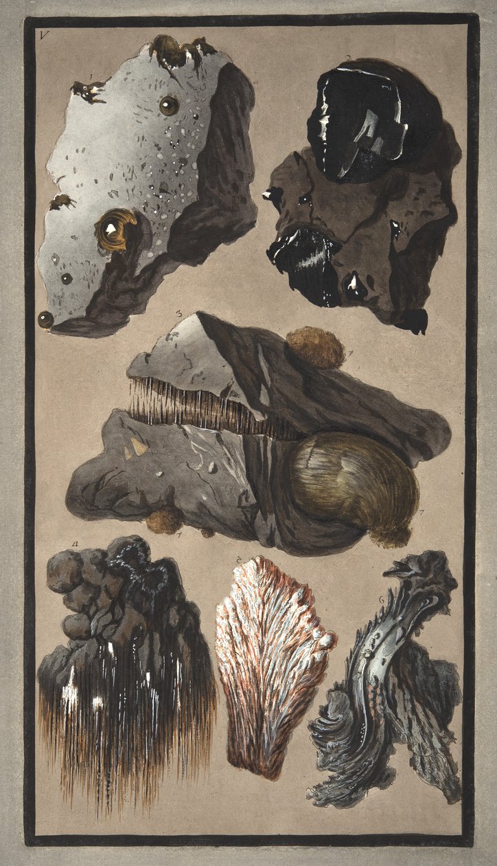 Specimens van vulkanisch materiaal, uit 