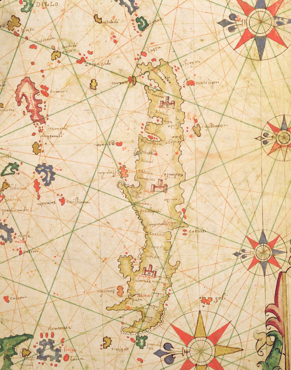 Het eiland Kreta, uit een nautische atlas, 1651 (detail) door Pietro Giovanni Prunes