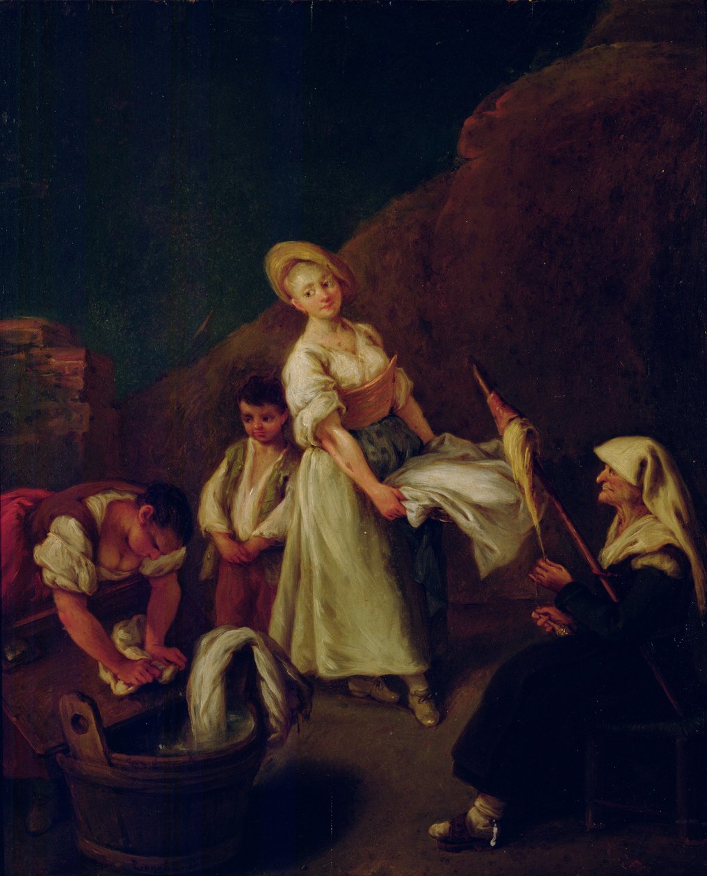 Vrouwen wassen en spinnen door Pietro Longhi