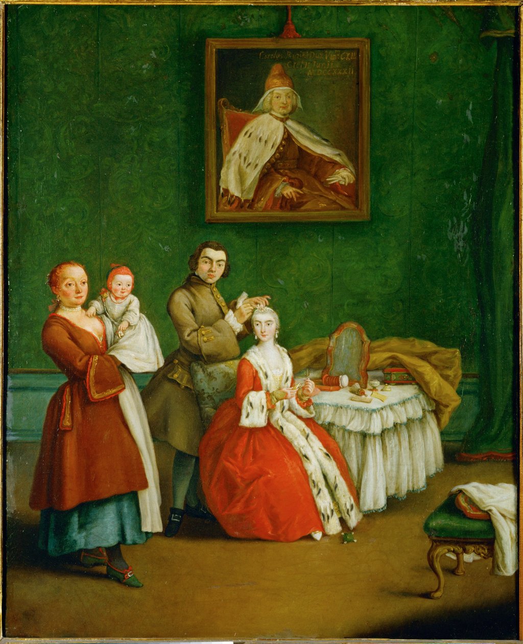 De kapper ... (schilderij op doek) door Pietro (circle of) Longhi