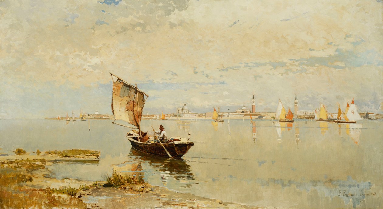 Op de lagune, 1882 door Pietro Fragiacomo