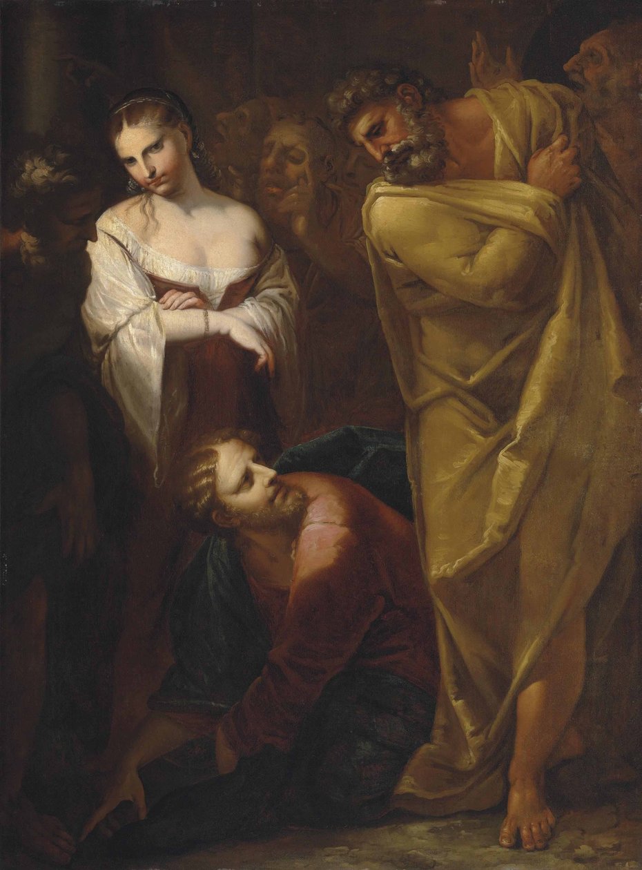 Christus en de overspelige vrouw door Pietro Liberi