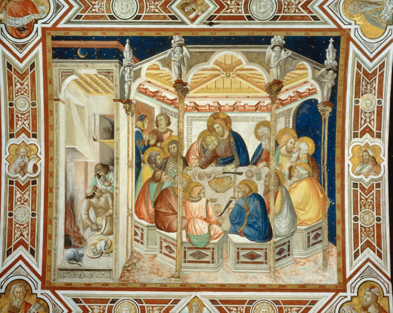 Het Laatste Avondmaal. Muurschildering ... (muurschildering) door Pietro Lorenzetti