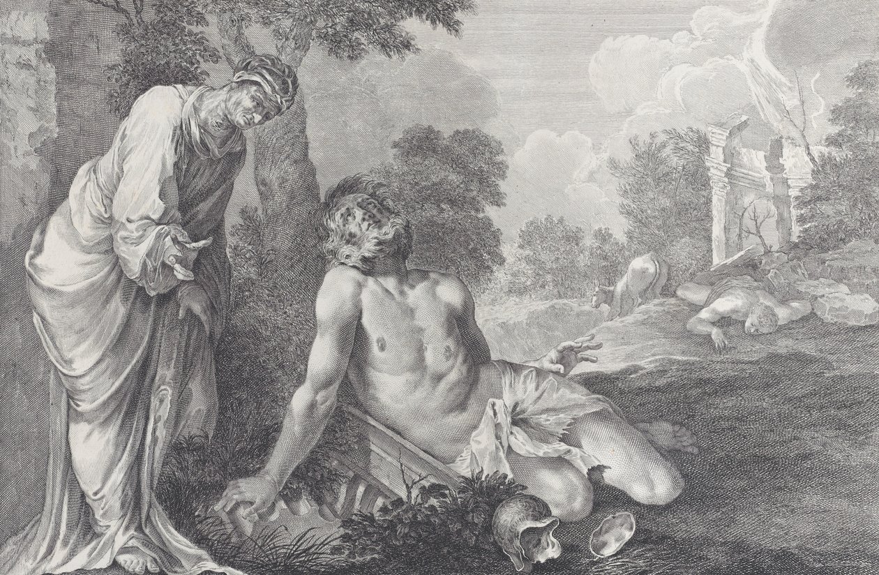 Job berispt door zijn vrouw, 1730-39 door Pietro Monaco