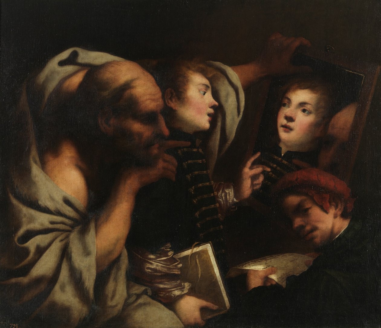 Socrates en twee leerlingen door Pietro della Vecchia