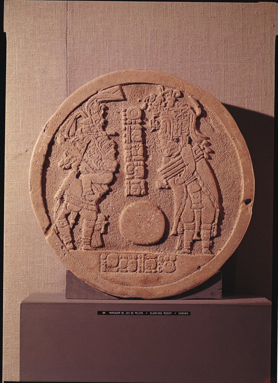 Pelote marker die twee spelers afbeeldt, Maya, uit Guatemala, 600-950 door Pre Columbian