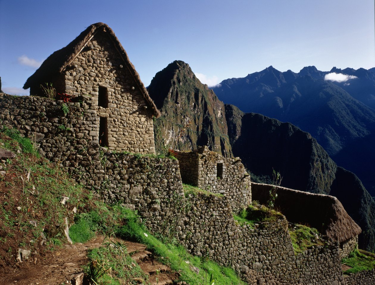 Terrasgebouwen in de Inca-citadel, gebouwd in de 15e eeuw door Pre Columbian