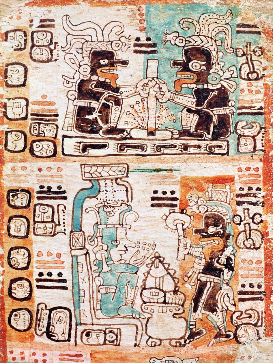 Detail uit een Maya-codex door Pre Columbian