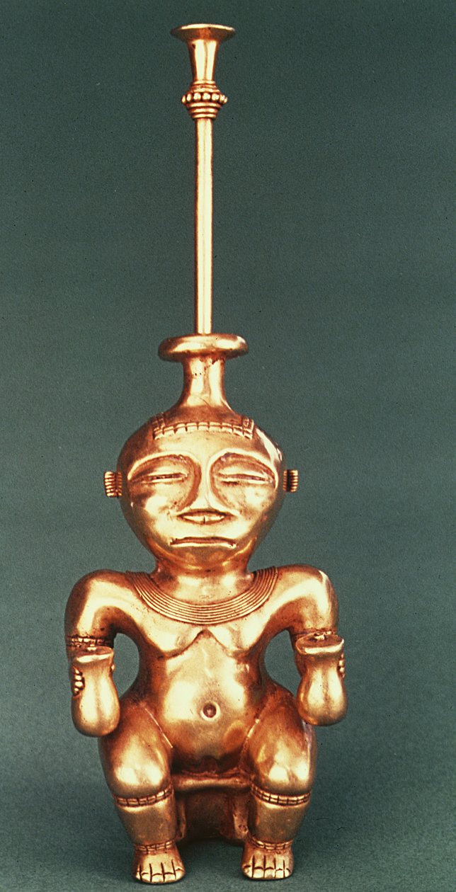 Lime container van gegoten goud, Quimbaya door Pre Columbian