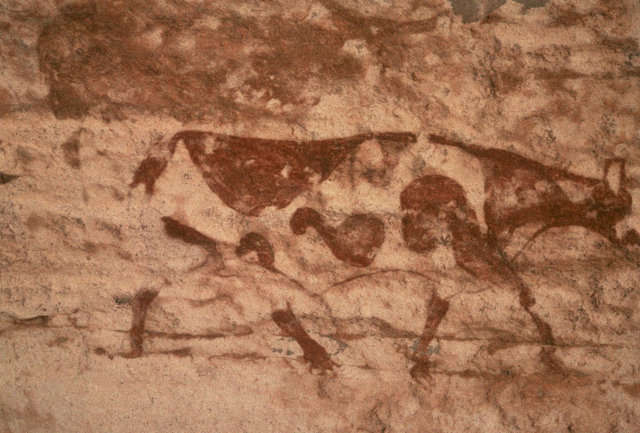 Een koe (muurschildering) door Prehistoric