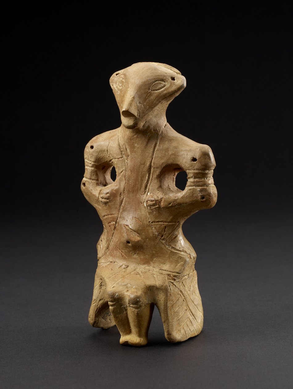 Zittende vrouwelijke figuur, uit Vinca, voormalig Joegoslavië, 5e eeuw v.Chr. door Prehistoric
