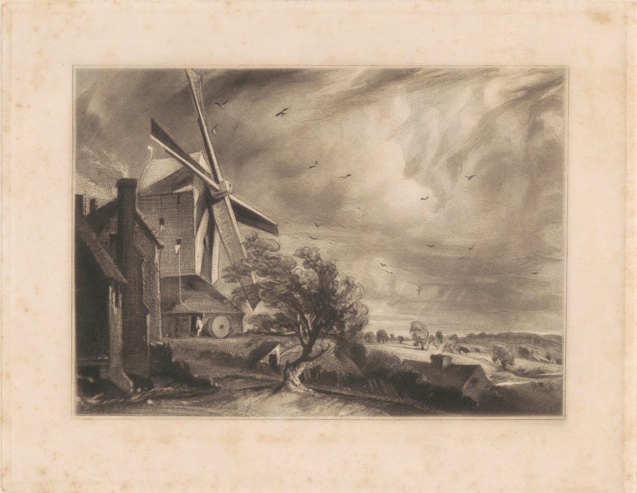Molen bij Colchester door Print made by David Lucas
