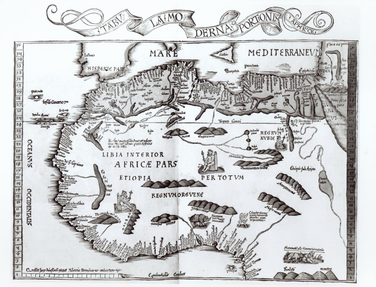 Kaart van Noord-Afrika, uit een Atlas door Ptolemaeus, eerste helft 16e eeuw door Ptolemy