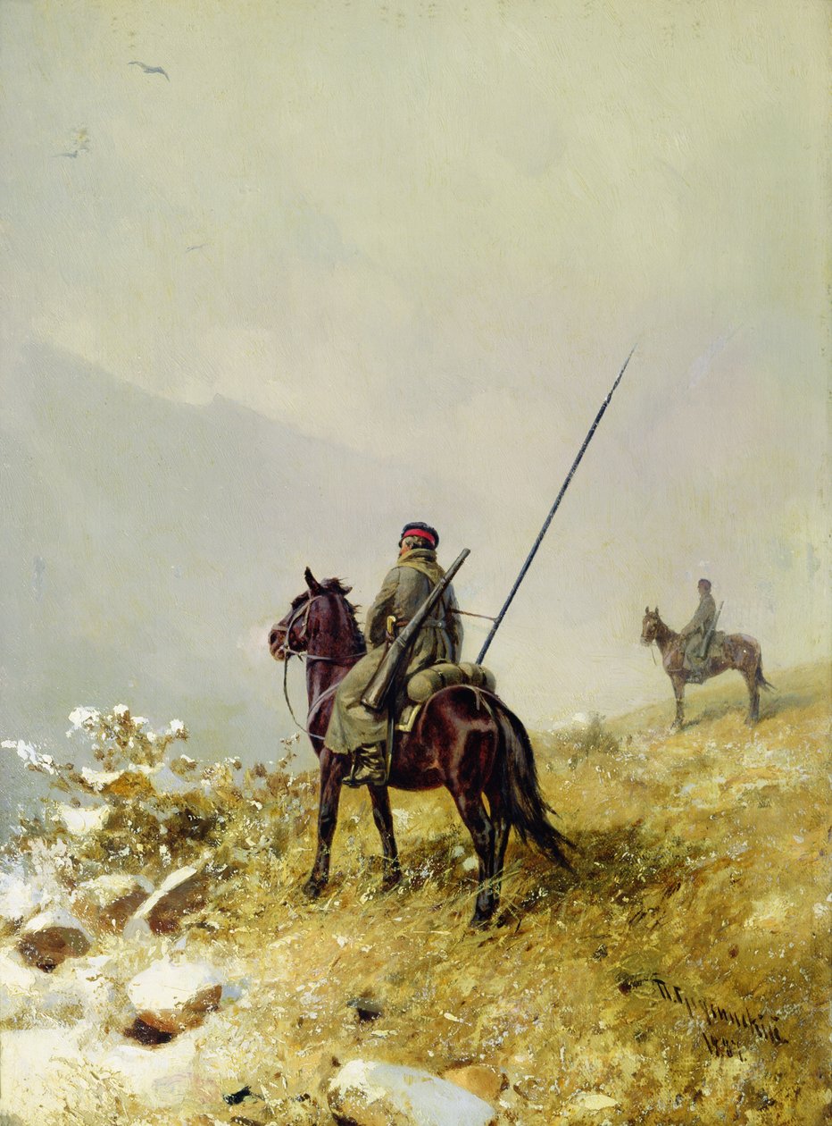 De patrouille, 1887 door Pyotr Nikolayevich Grusinsky