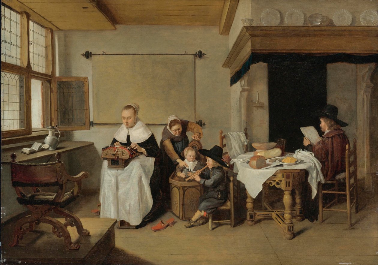 Een Familie in een Interieur door Quirijn van Brekelenkam