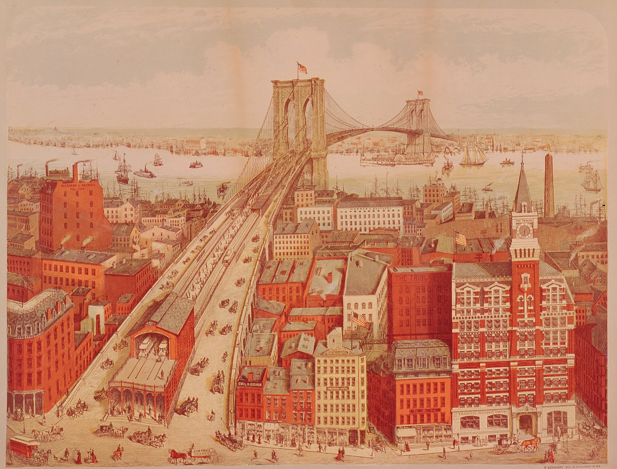 Brooklyn Bridge, c.1883 door R. Schwarz