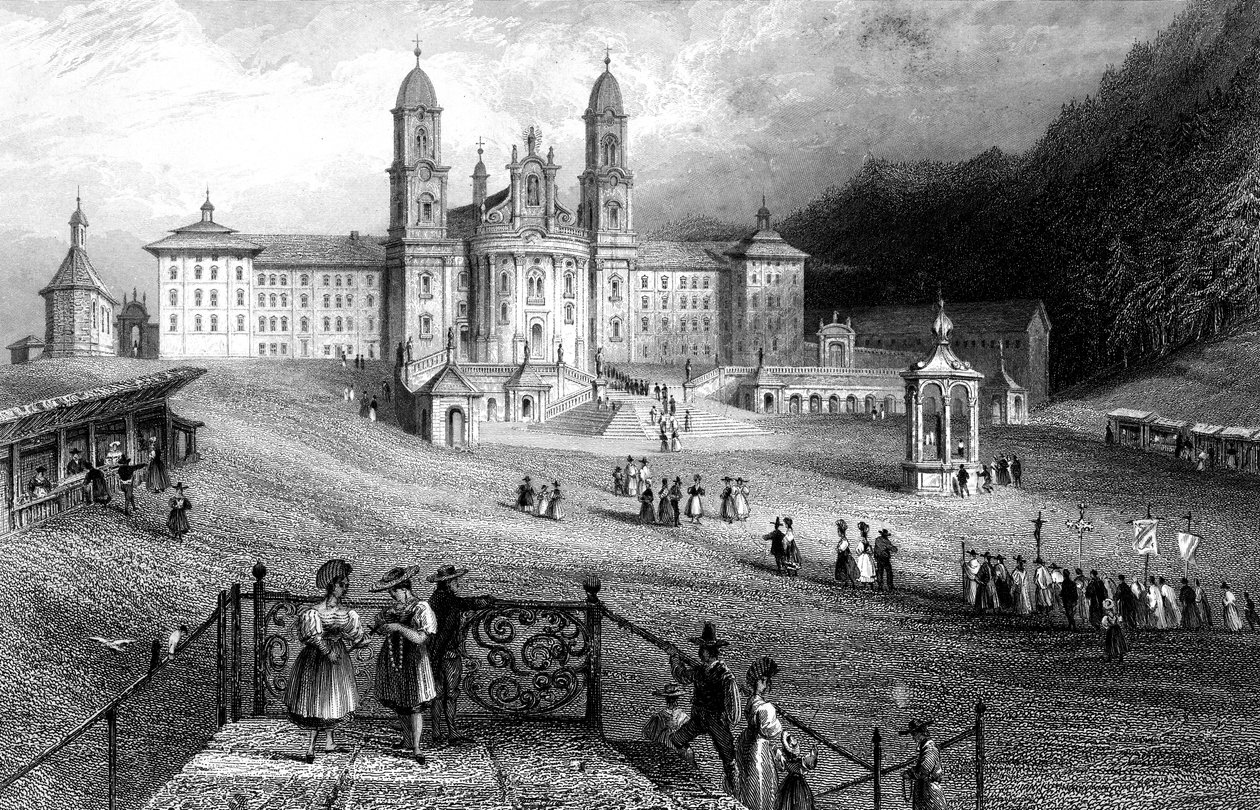 De Abdij van Einsiedeln, Schwyz, Zwitserland, 1836 door R. Wallis