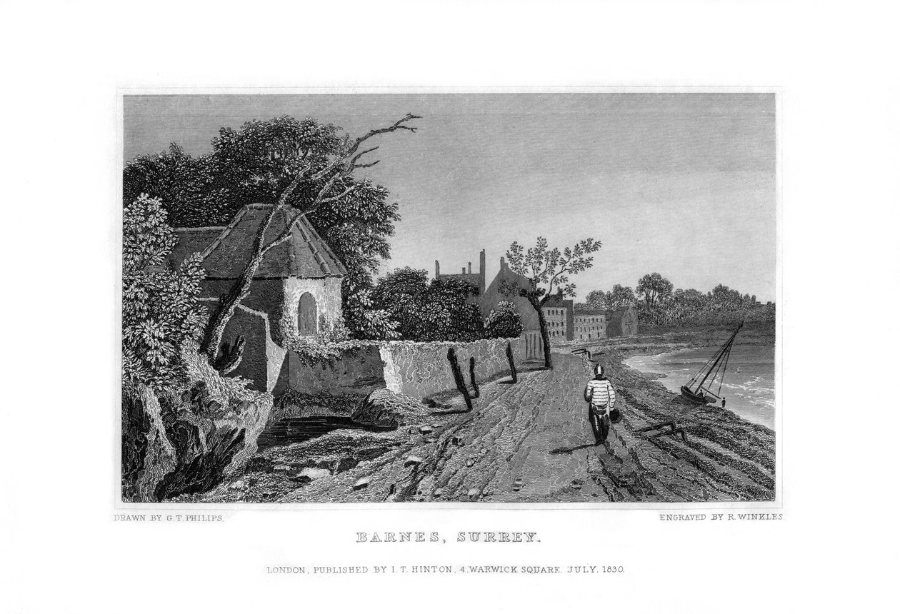 Barnes, Surrey, 1830 door R. Winkles