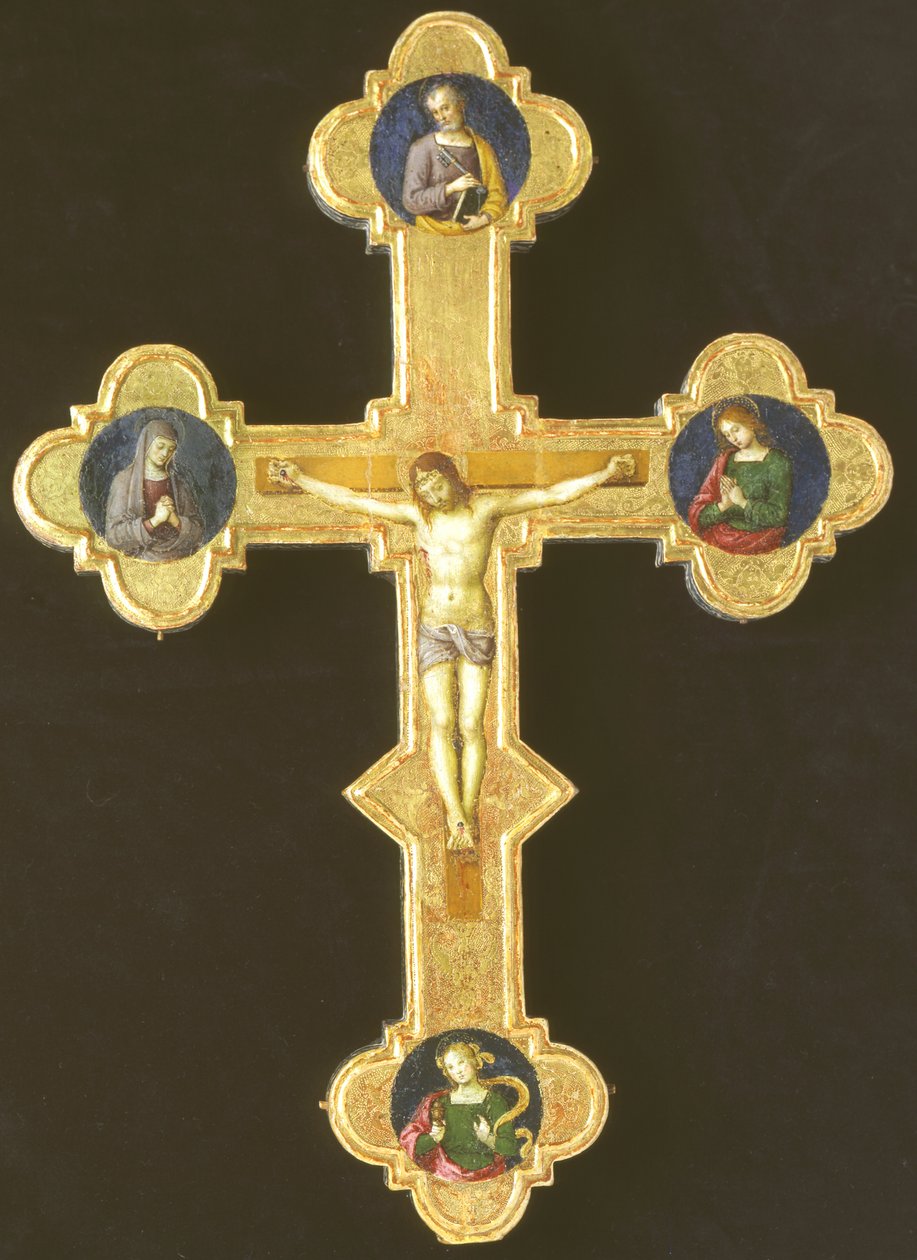 Processiekruis met Franciscaanse heiligen (recto) door Raffaello