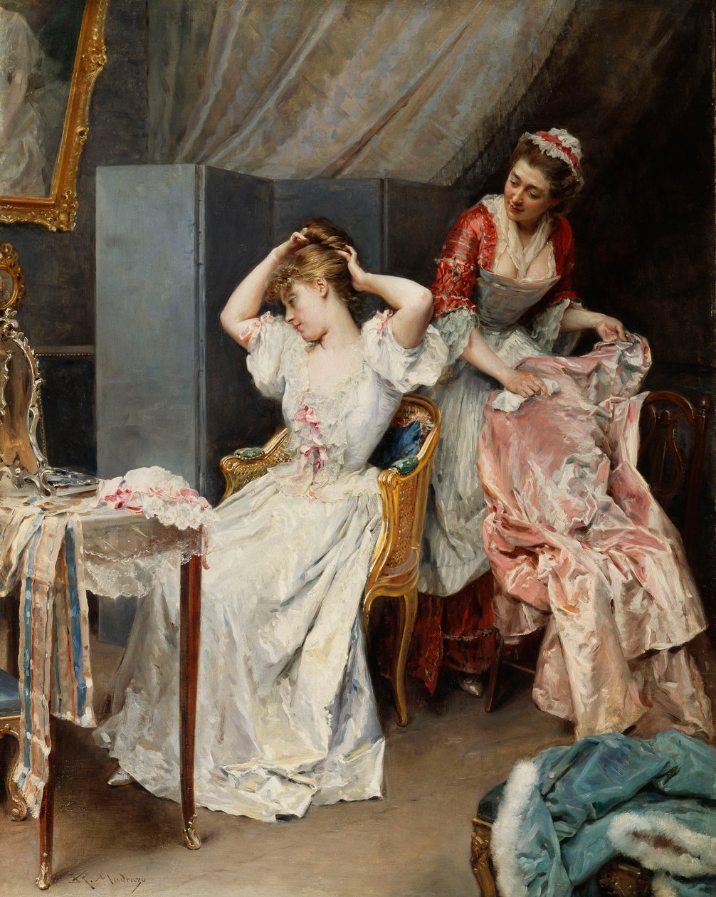 De Toilette, ca. 1890-1900 door Raimundo de Madrazo y Garreta