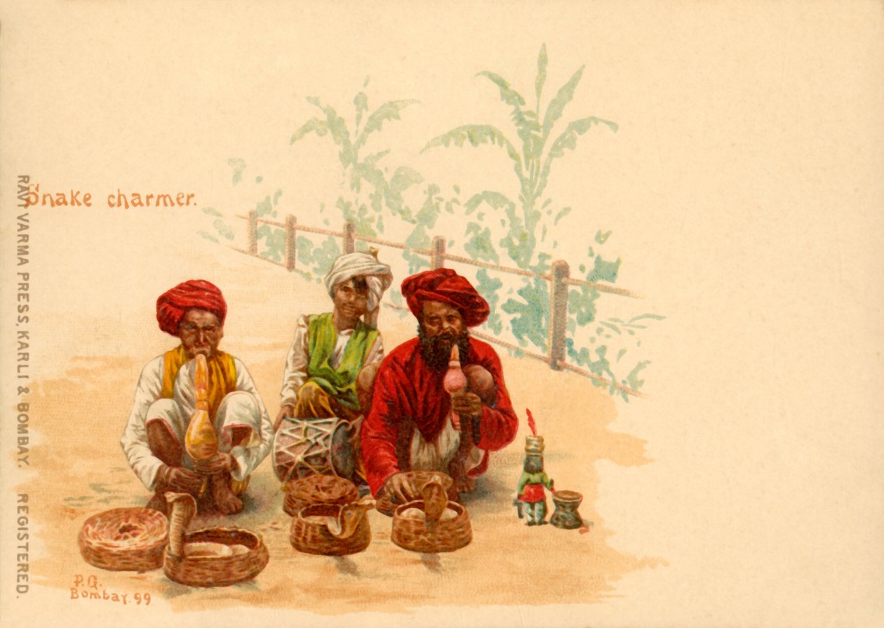 Slangenbezweerder, 1899 door Raja Ravi Varma