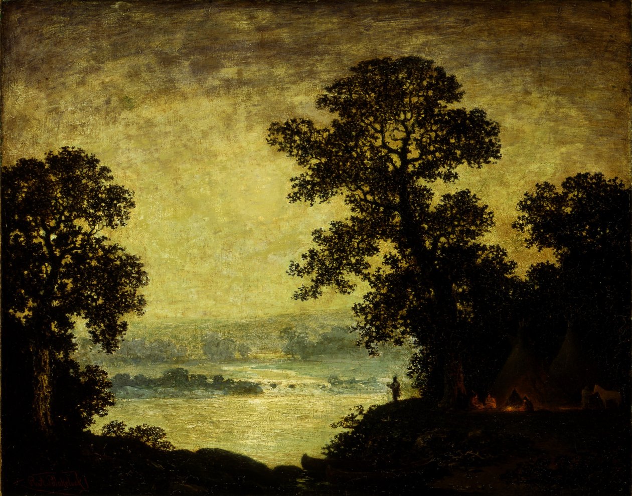 Maanlicht, indianenkampement door Ralph Albert Blakelock