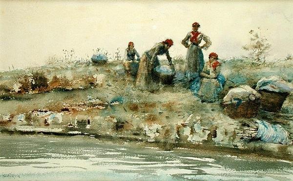 Wasvrouwen in Venetië door Ralph Wormsley Curtis
