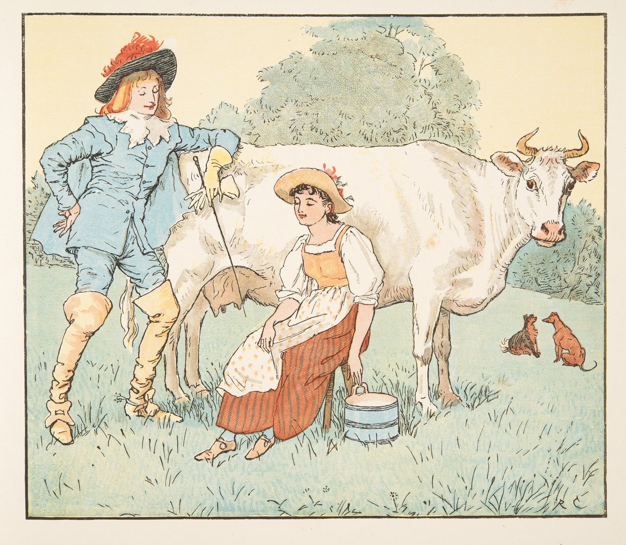 "Zal ik met je trouwen, mijn mooie meid?", uit The Hey Diddle Diddle Picture Book, pub.1882 door Randolph Caldecott