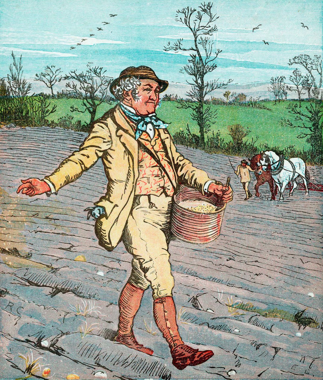 Boer die zaad zaait, 1881 door Randolph Caldecott