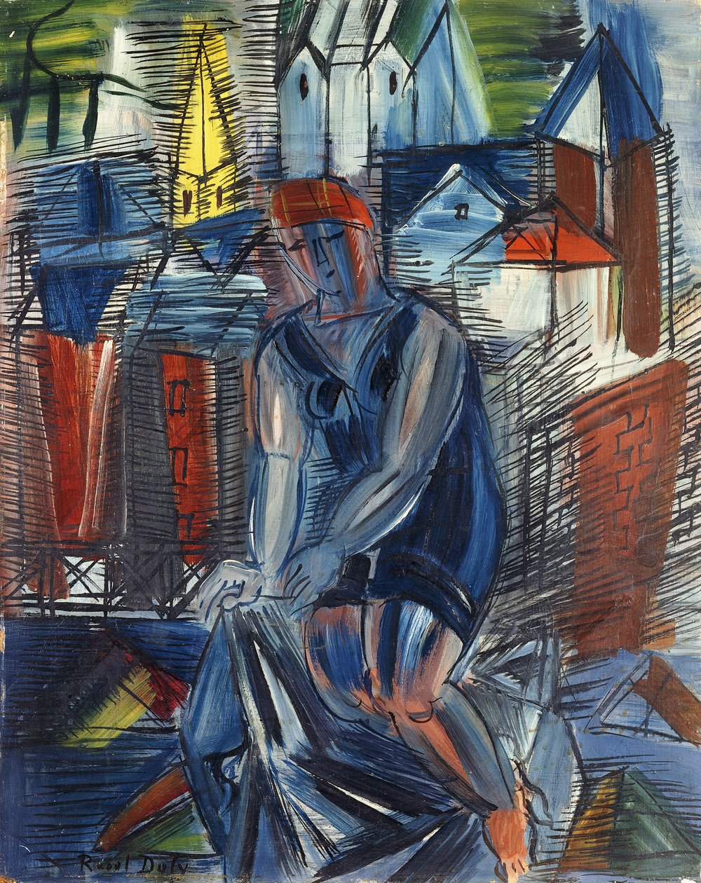 Baadster (baigneuse), ca.1950 (olieverf op board) door Raoul Dufy