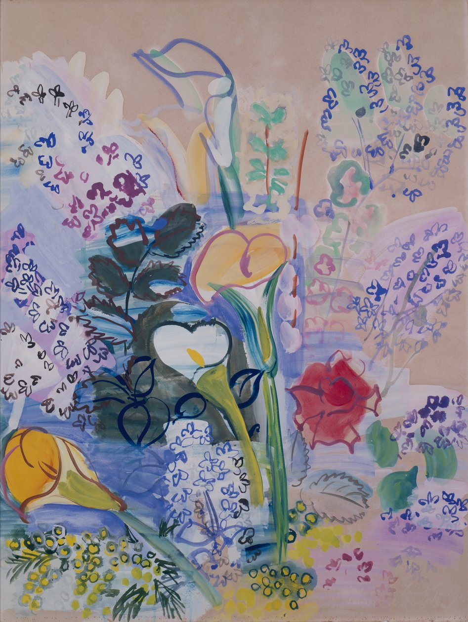 Boeket van Arums (gouache op papier) door Raoul Dufy
