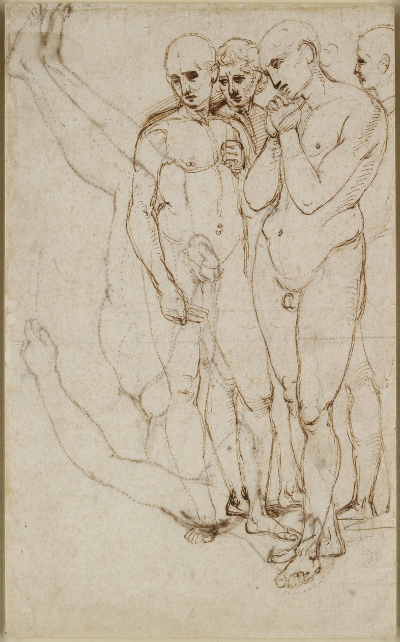 Recto: Studie van vier staande mannen in een Pietà, WA1846.171 door Raffaello Sanzio Raphael