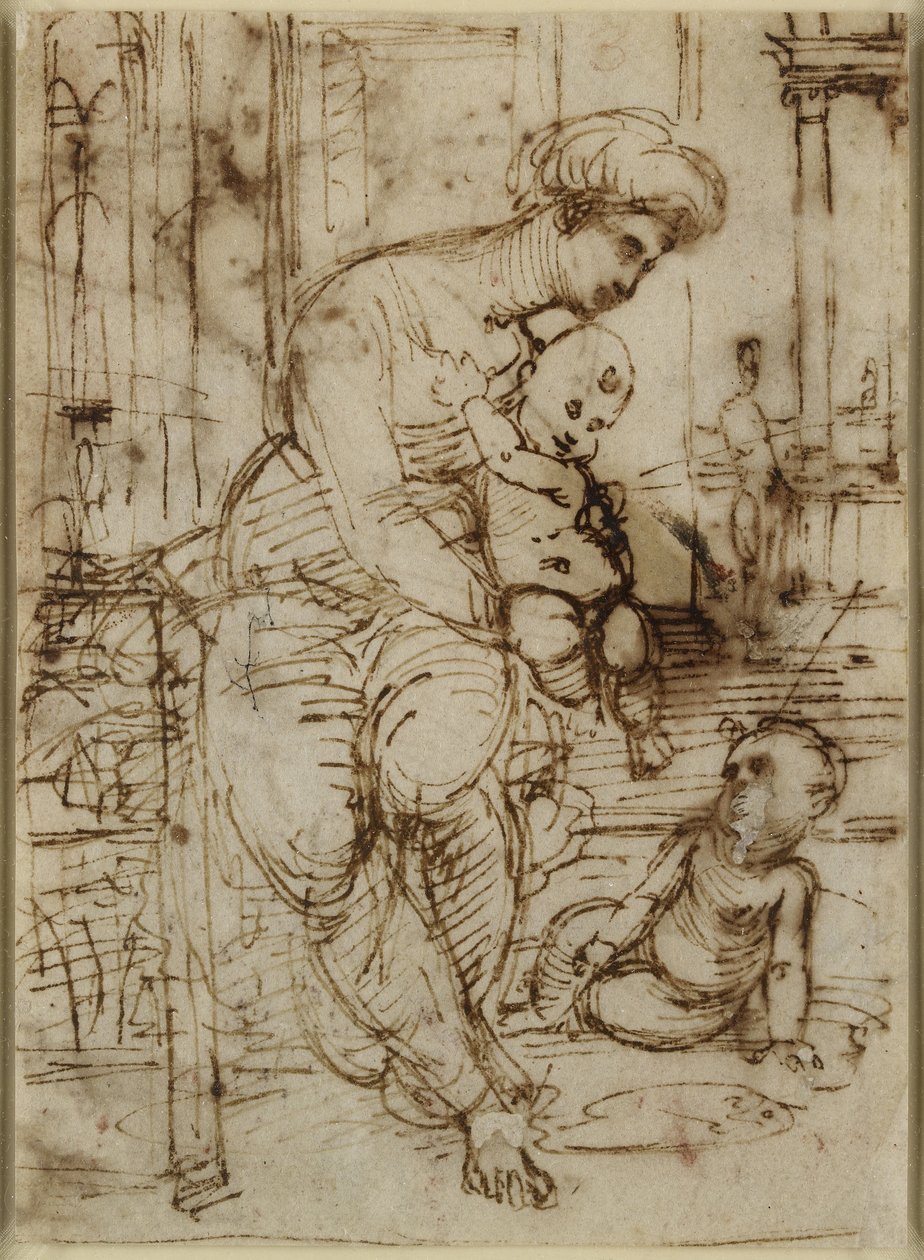 Recto: De Maagd en het Kind en Sint Jan door Raffaello Sanzio Raphael