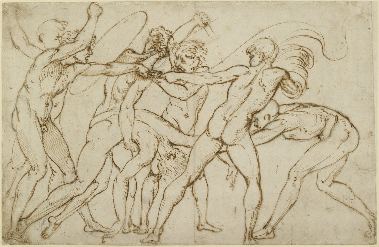 Zeven naakte krijgers vechten om een standaard, WA1846.178 door Raffaello Sanzio Raphael