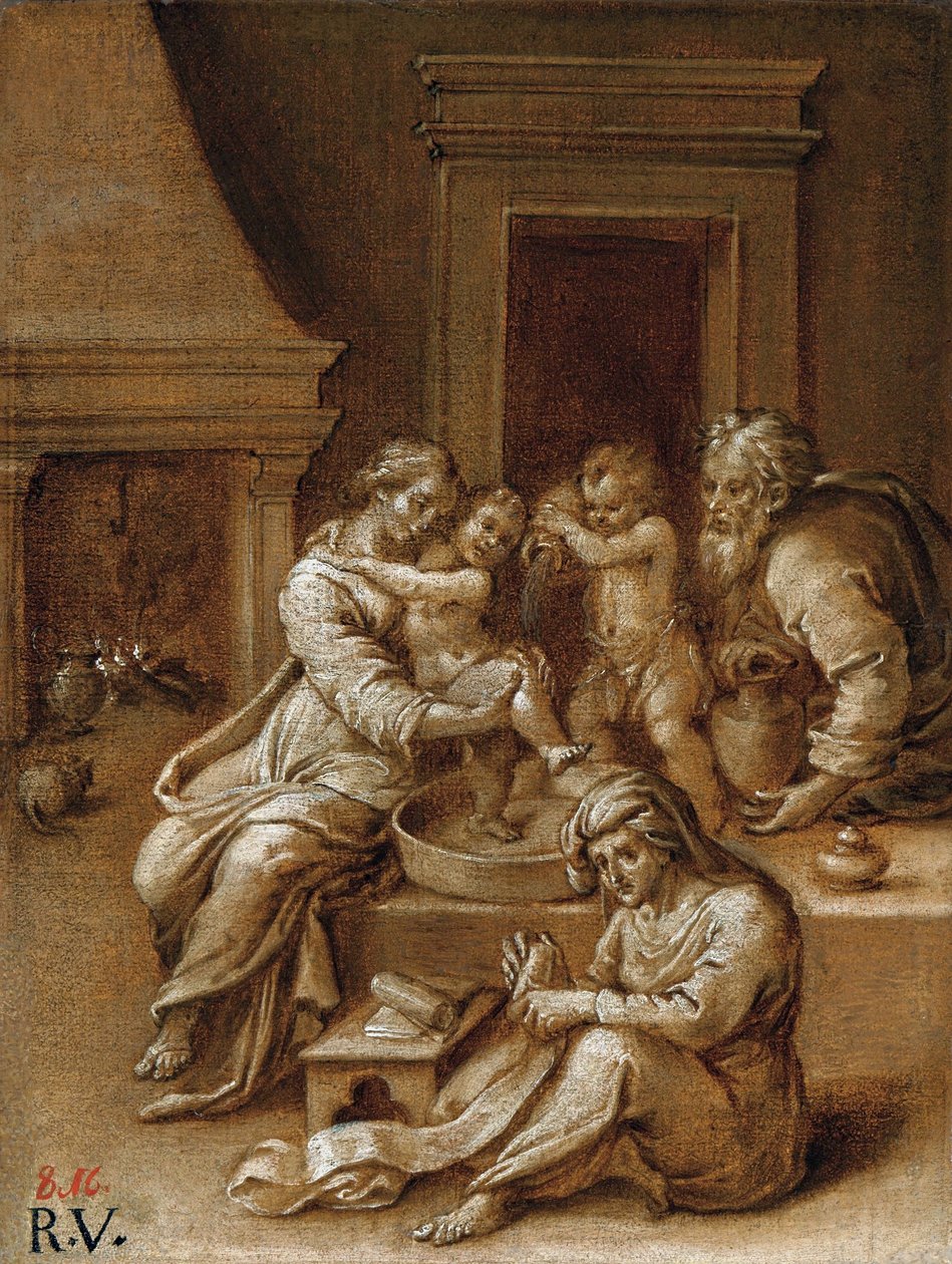 Het bad van het kindje Jezus door Raffaello Sanzio Raphael