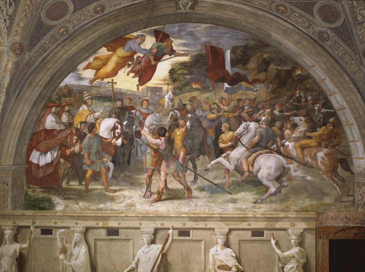 De ontmoeting van Leo de Grote en Attila, Stanza di Eliodoro, 1514 door Raffaello Sanzio Raphael