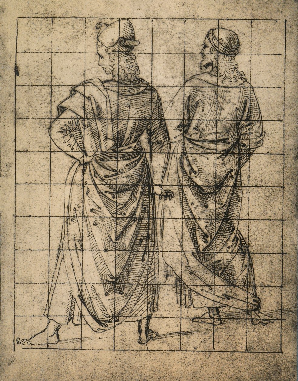 Twee staande mannelijke figuren, achteraanzicht door Raffaello Sanzio Raphael