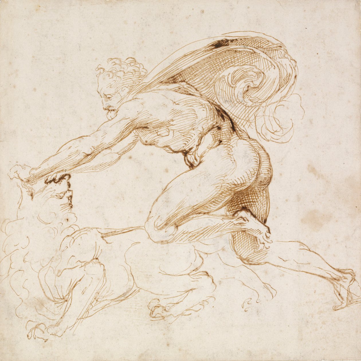 Hercules overwint een leeuw, ca. 1500-1520 door Raphael