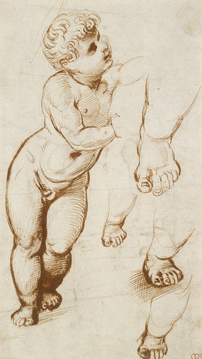 Recto: Het kind Christus en andere studies, 1500-1520 door Raphael