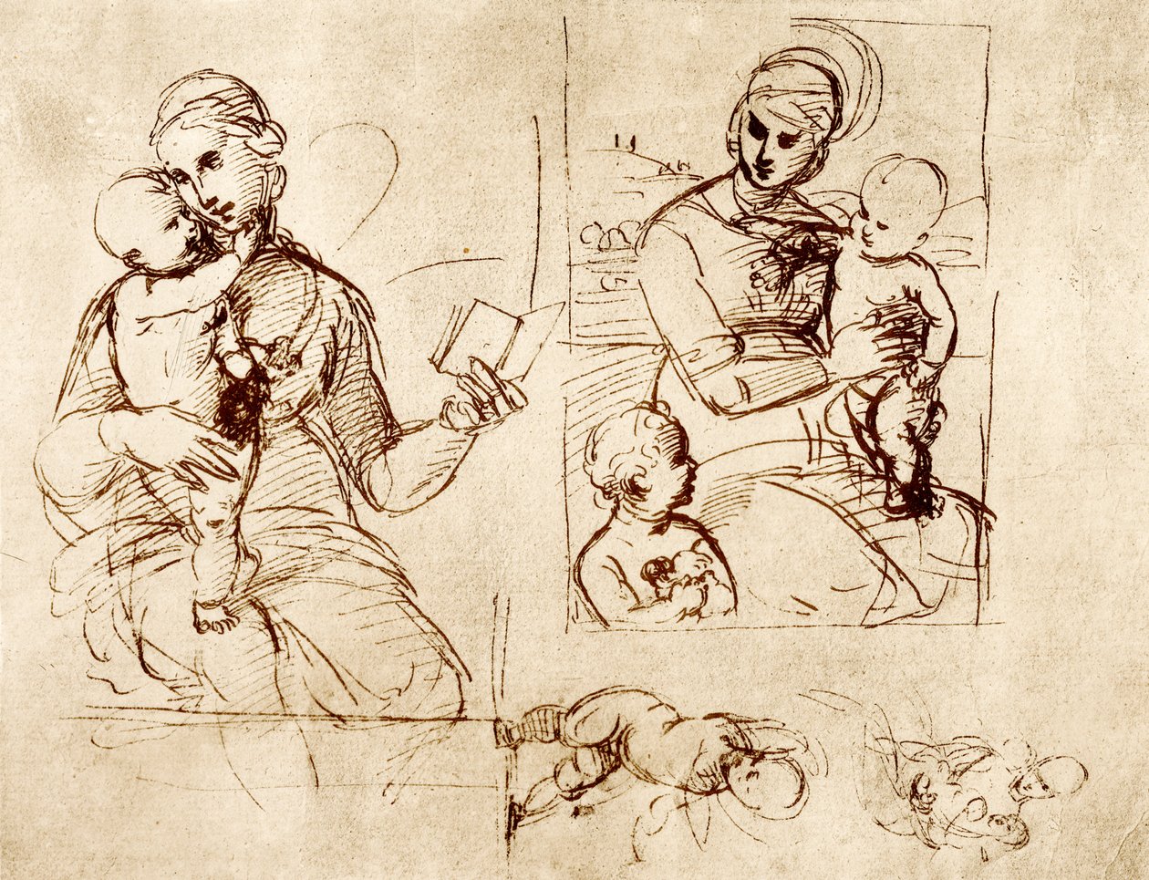 Twee Madonna-studies door Raffaello Sanzio Raphael