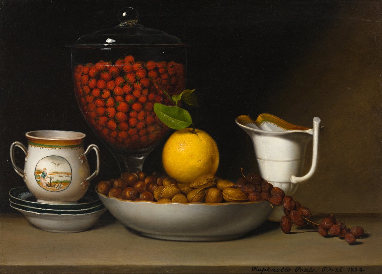 Stilleven - Aardbeien, noten, enz. door Raphaelle Peale
