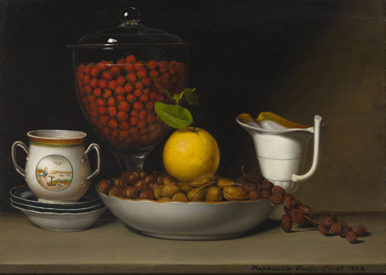 Stilleven - Aardbeien, noten, c.1822 door Raphaelle Peale