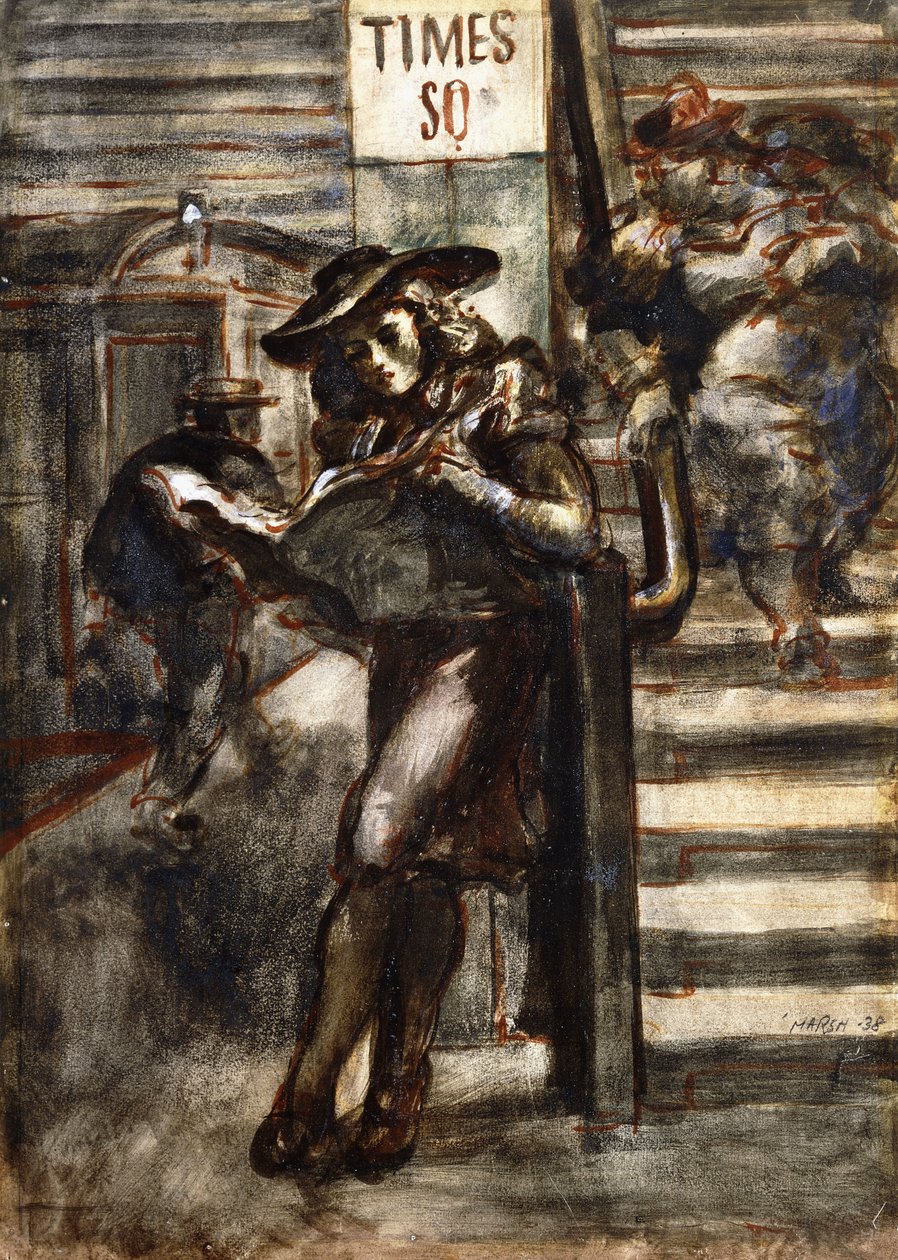 Lezen op Times Square door Reginald Marsh
