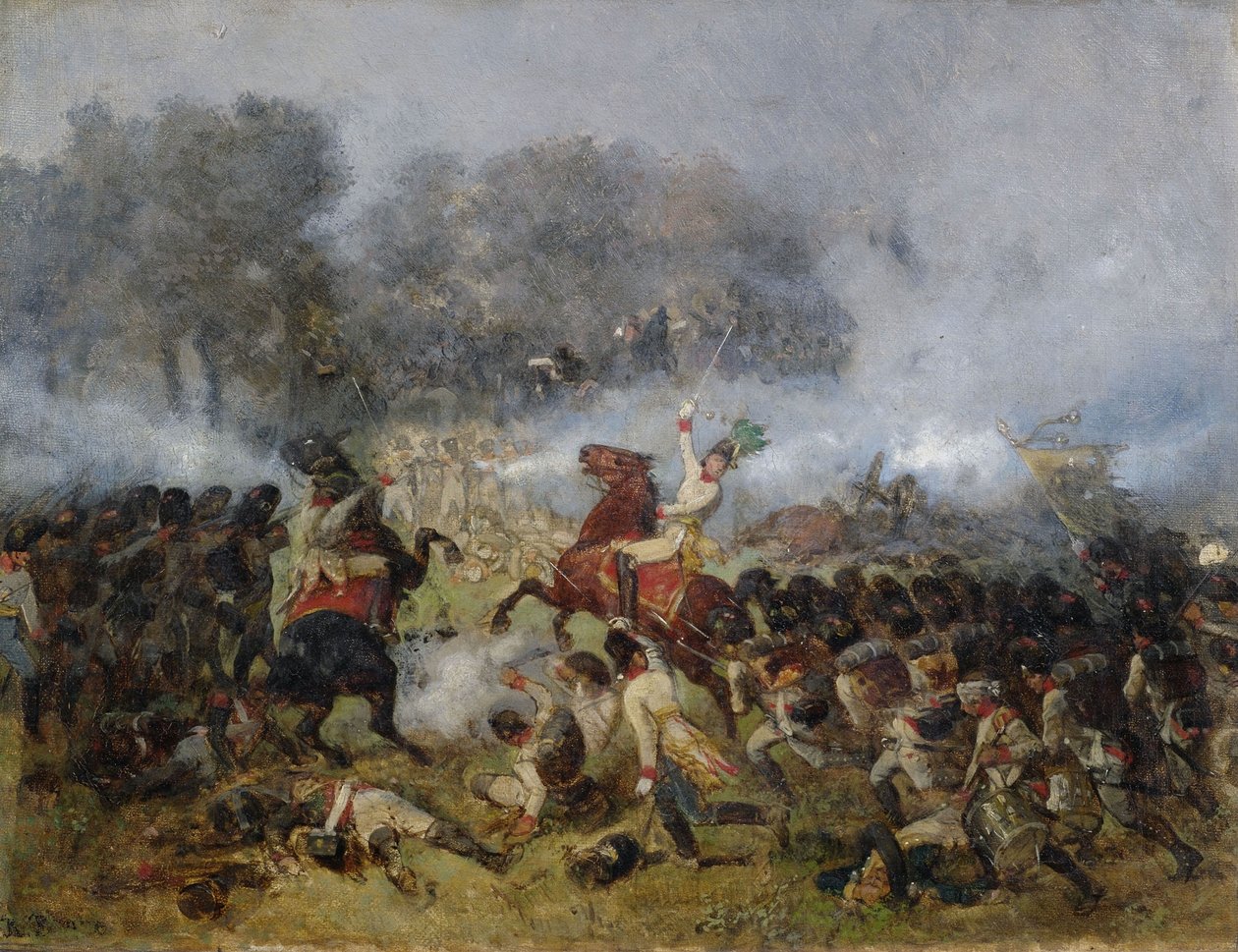 Infanteriegevecht in de kruitdamp door Reinhold Braun