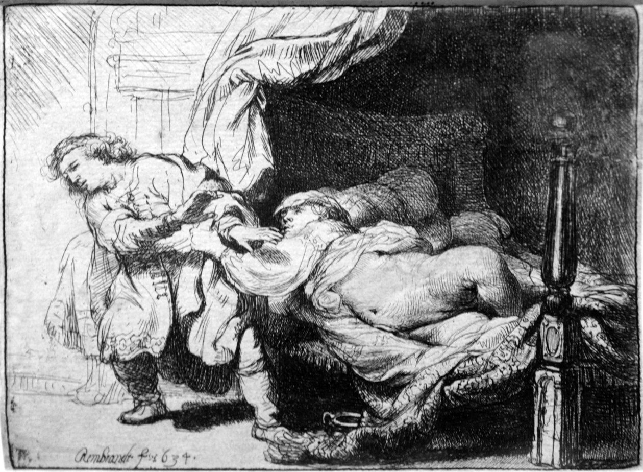 Jozef en de vrouw van Potifar door Rembrandt van Rijn