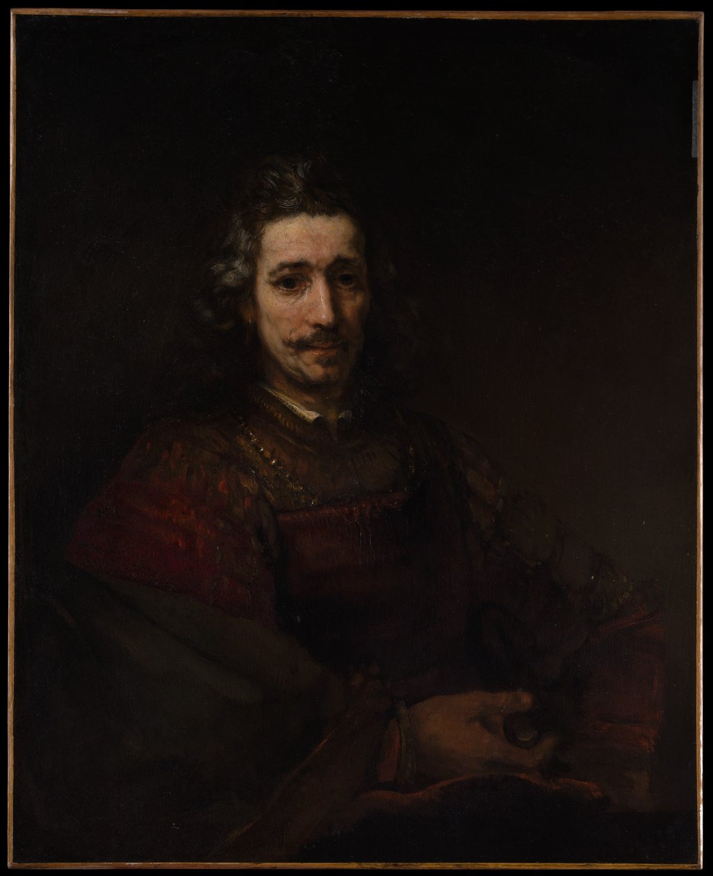 Man met een vergrootglas door Rembrandt van Rijn