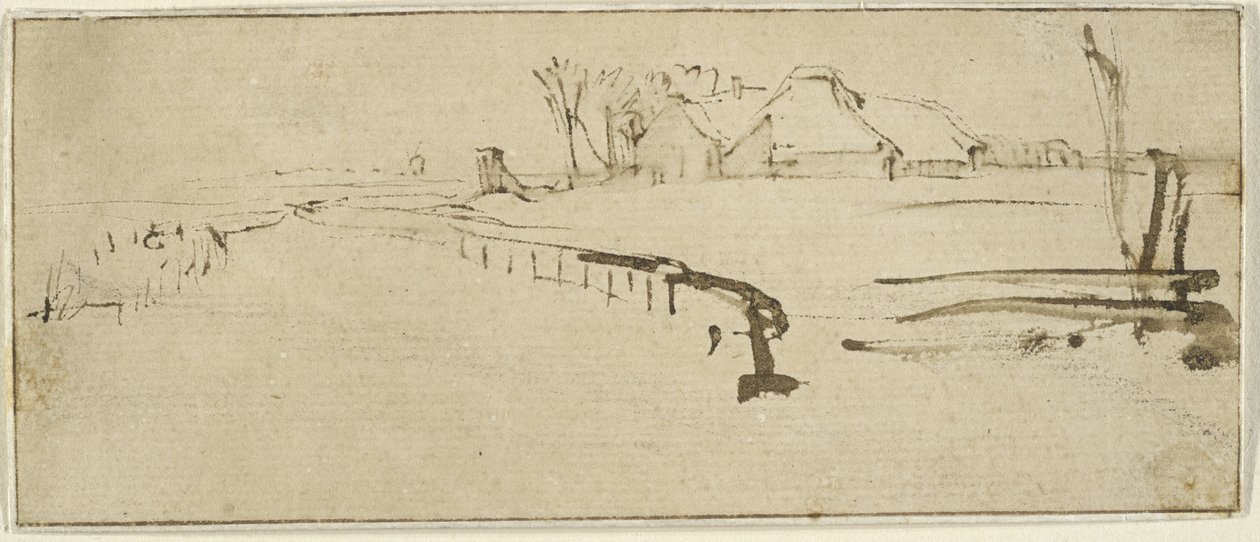Landschap met een boerderij (winterlandschap) door Rembrandt van Rijn