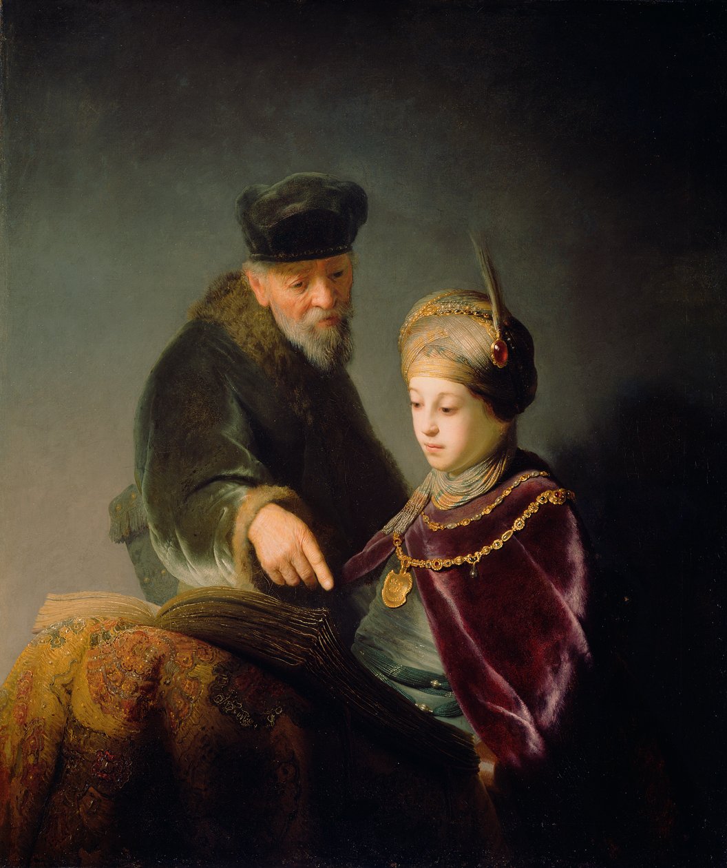 Een jonge geleerde en zijn leraar door Rembrandt van Rijn