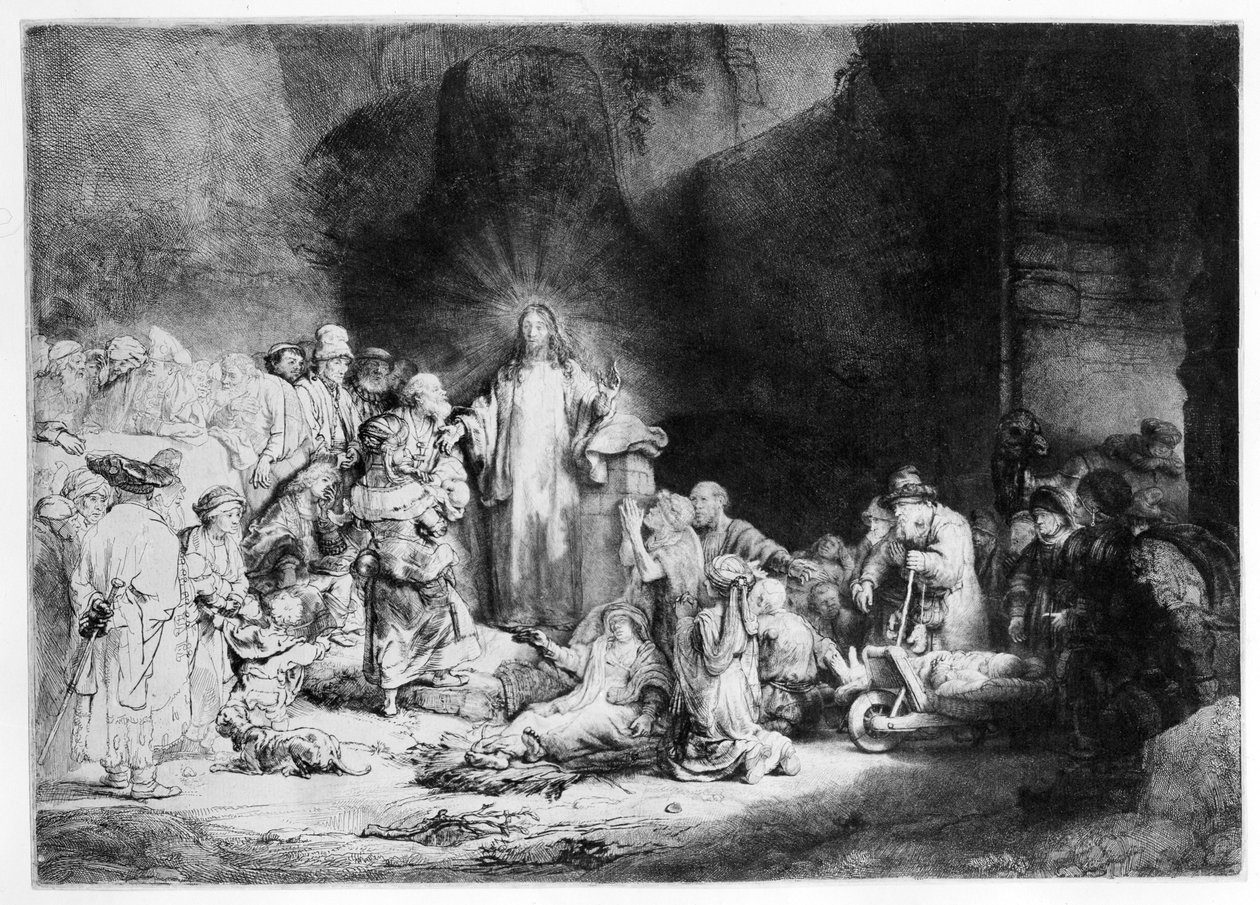 Christus predikend in een rotsachtig landschap, ca. 1645 door Rembrandt van Rijn